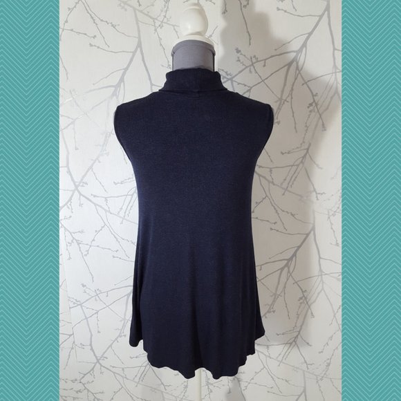 Saks Fifth Avenue Navy Knit Sleeveless Turtleneck Tunic Sweater - Picture 4 of 5